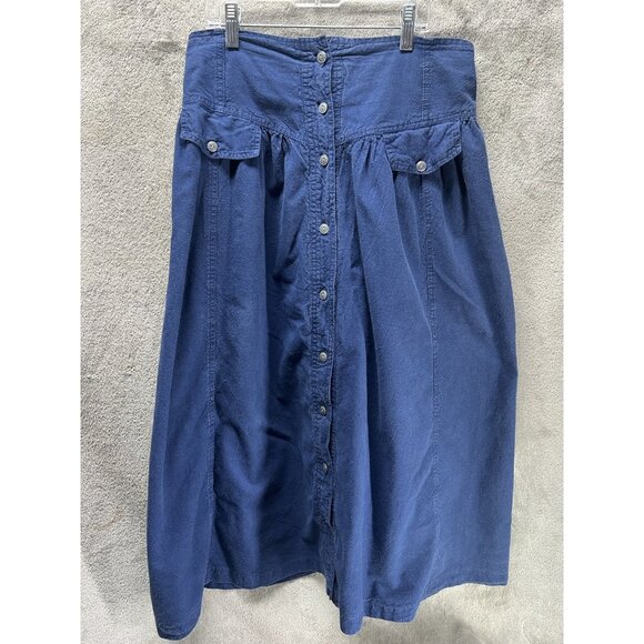 Vtg 90s Gitano button front skirt 10 Cotton Maxi Navy Blue Nautical Long Modest - Picture 1 of 5